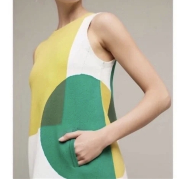 Anthropologie Moth Mini Dress Knit Sleeveless Tunic Green Retro 70s Colorful S/M - Picture 5 of 13